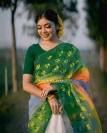 Half Silk Hand Paint Saree for Women, 6 Colour Choices