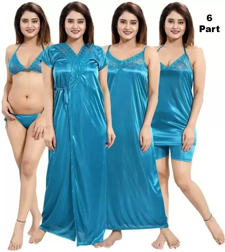 Women's Satin Night Dress Set with Long Nightie and Top