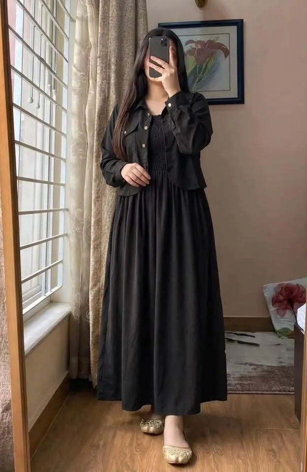 Georgette Two Piece Smocked Gown Set, Free Size up to 42