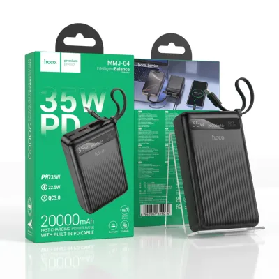 Hoco MMJ-04 20000mAh 35W PD Fast Charging Power Bank with Built-in Type-C Cable, LED Digital Display, QC3.0 & 22.5W Super Fast Charger for iPhone, Samsung, iPad & Type-C Devices