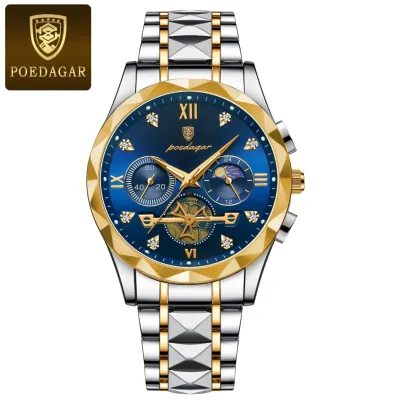 POEDAGAR 996 Men's Luminous Chronograph Watch – Stainless Steel, Butterfly Lock