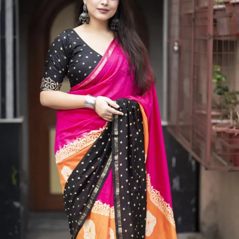 Women's Chanduri Silk Digital Print Saree with Blouse, 12.5 Haath