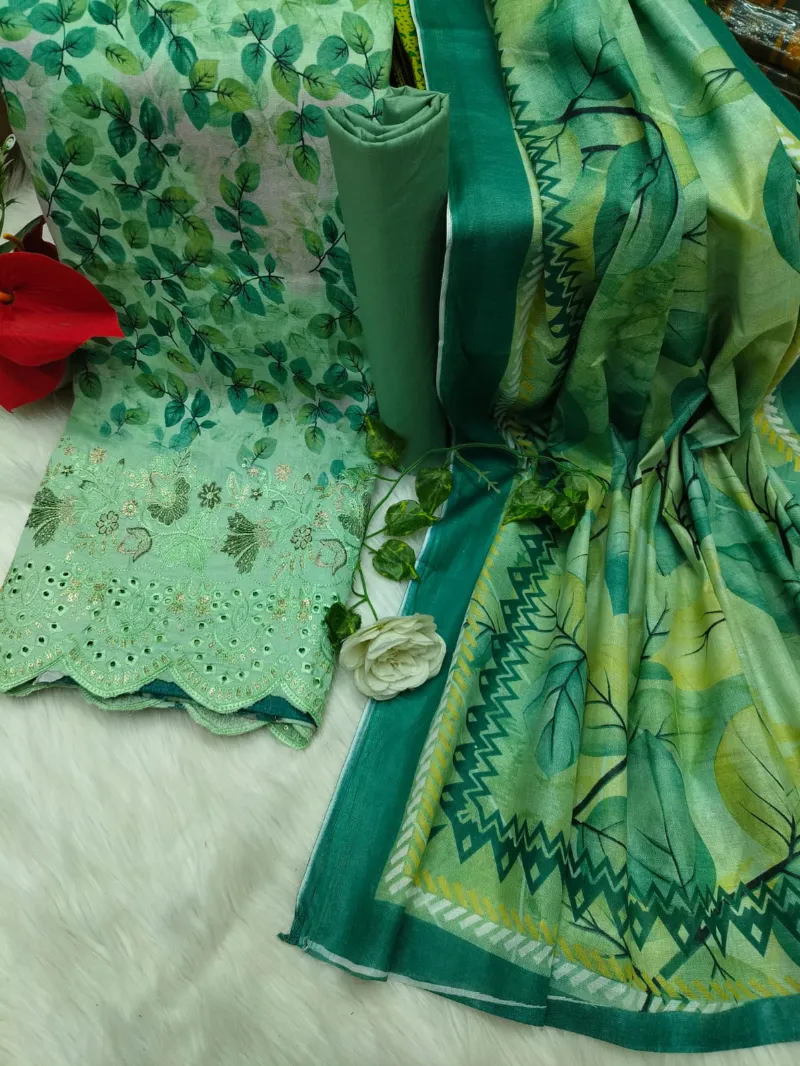 Pure Cotton Digital Print Three Piece with Namazi Orna