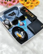 Men's Pure Cotton Shirt Gift Combo with Watch, Wallet and Belt