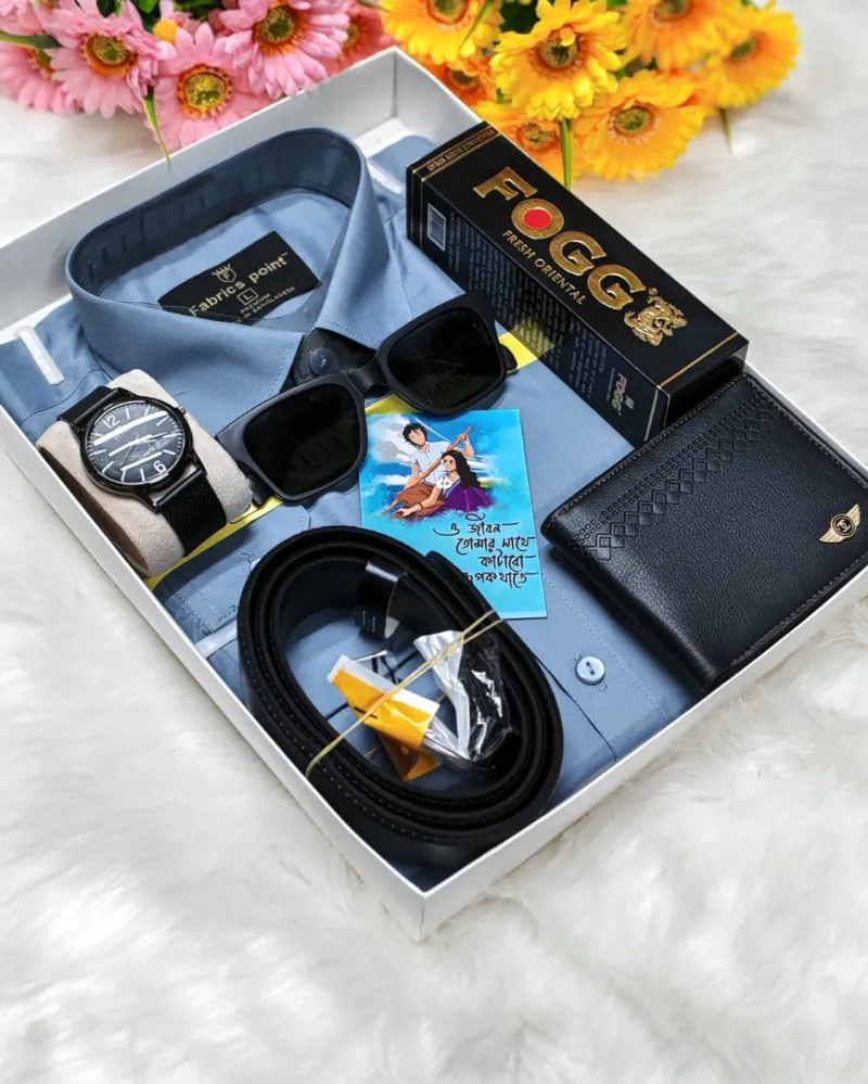 Men's Pure Cotton Shirt Gift Combo with Watch, Wallet and Belt