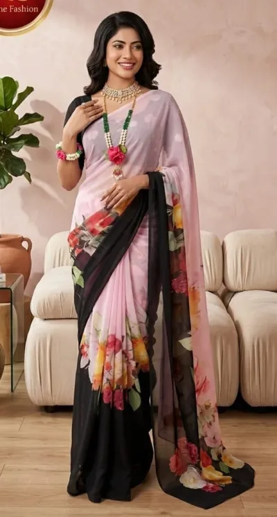 Lightweight Rongdhonu Georgette Saree with Blouse, 5 Colours
