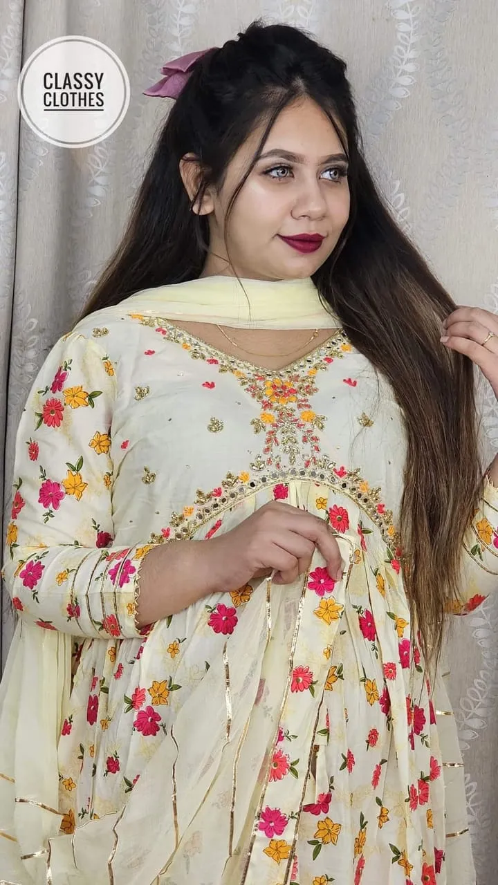Aliya Cut Linen Three Piece with Karchupi Work, 5 Colours