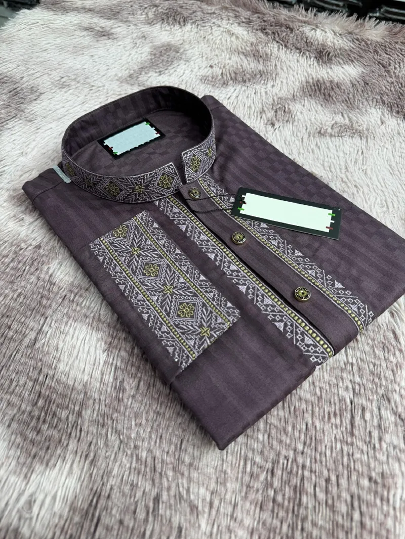 Men's Embroidered Panjabi in 2 Shades, Sizes M, L and XL