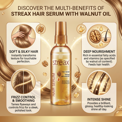 Streax Vitalized With Walnut Oil Hair Serum 55ml (Bangladesh)