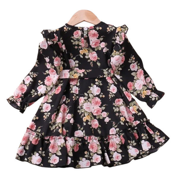 Stylish Flower Gown Elegant Floral Fit Dress for Girls with Belt