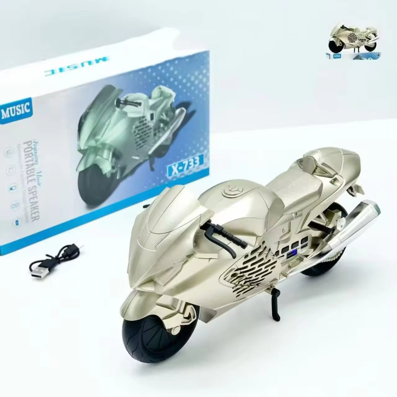 X-733 Motorcycle Shaped Portable Wireless Bluetooth Speaker – Unique Sports Bike Design, FM Radio, USB, TF Card & AUX Support