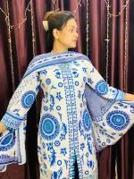 Cotton Skin Print Three Piece with Neck Embroidery, Body 42 and 44