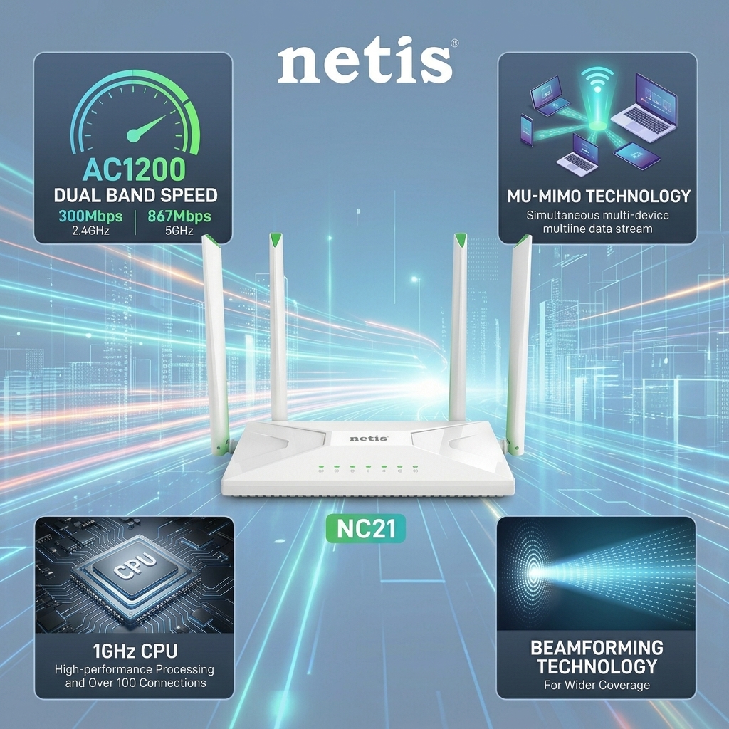 Netis NC21 AC1200 Wireless Fast Gaming Router