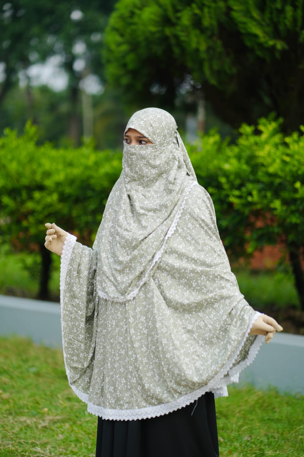 Long Cotton Hijab with Niqab, Viscose Cotton, Back 50 Inch