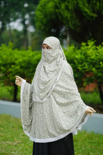 Long Cotton Hijab with Niqab, Viscose Cotton, Back 50 Inch