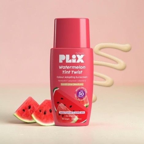 Plix Watermelon Tint Twist Colour Adapting Sunscreen SPF50+ 50ml - Sunlit Glow (India)