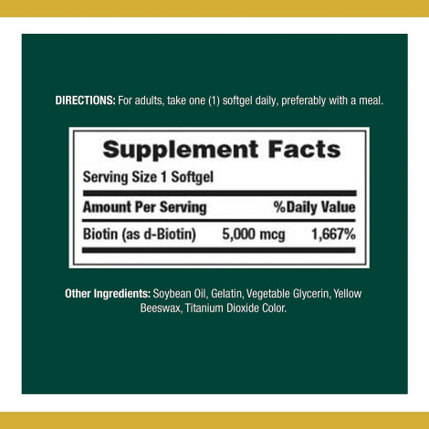 Nature’s Bounty Biotin 5000 mcg 72 Softgels (USA)