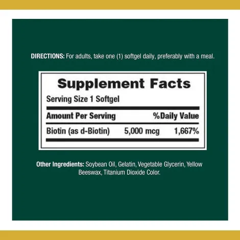 Nature’s Bounty Biotin 5000 mcg 72 Softgels (USA)