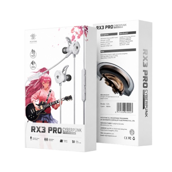PLEXTONE RX3 Pro Cyberpunk In-Ear Wired Gaming Earphone with Dual Detachable Mic, 10mm Dynamic Driver & Deep Bass for Mobile & PC