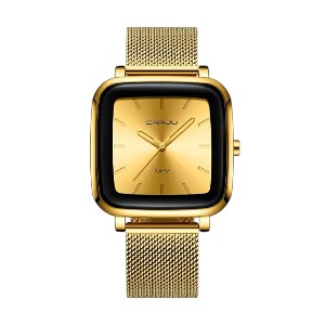 CRRJU 2199 Luxury Gold Men Quartz Watch Stylish Mesh Strap Water Proof Pointer Display Simple Business Wrist Watch