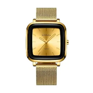 CRRJU 2199 Luxury Gold Men Quartz Watch Stylish Mesh Strap Water Proof Pointer Display Simple Business Wrist Watch