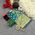 Premium Silk Katan Saree Combo Set - Ocean Green