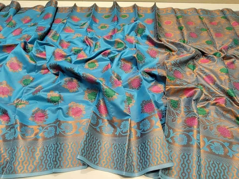 Weaver-Made Silk Katan Banarasi Saree, Saree Only, 6 Colours