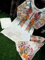 Women's Cotton Watermark Print Three Piece with Embroidery
