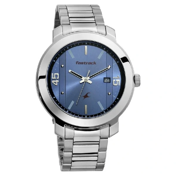 Fastrack NS3246SM03 Bare Basics Quartz Analog with Date Blue Dial Stainless Steel Strap Watch