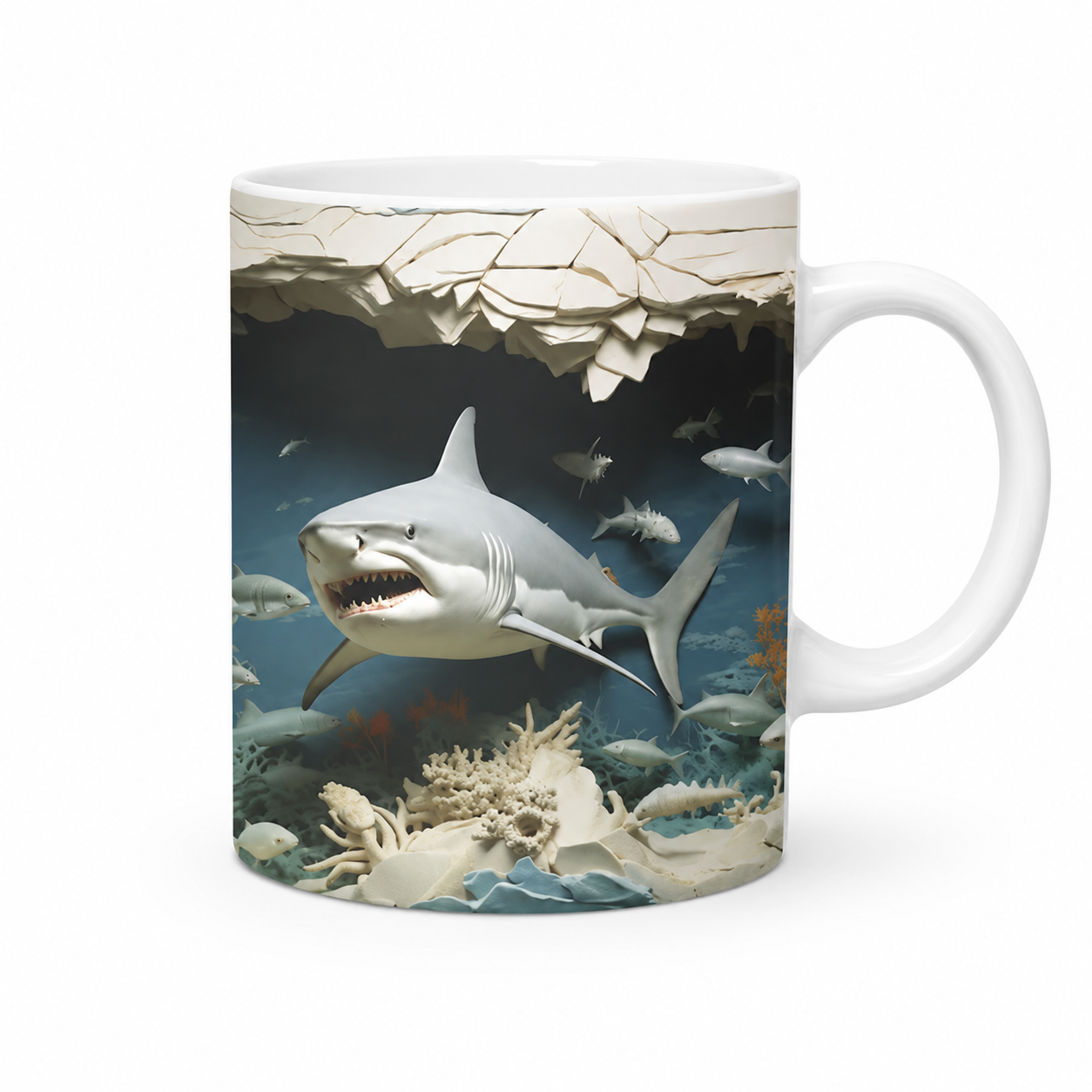 Shark Design Mug – Premium Ceramic Coffee Mug with 3D Deep Ocean Shark Wraparound Print, Microwave & Dishwasher Safe