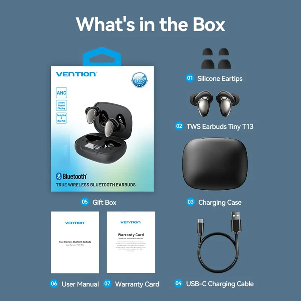 Vention NBNB0 Tiny T13 Wireless Bluetooth Earbuds – Black