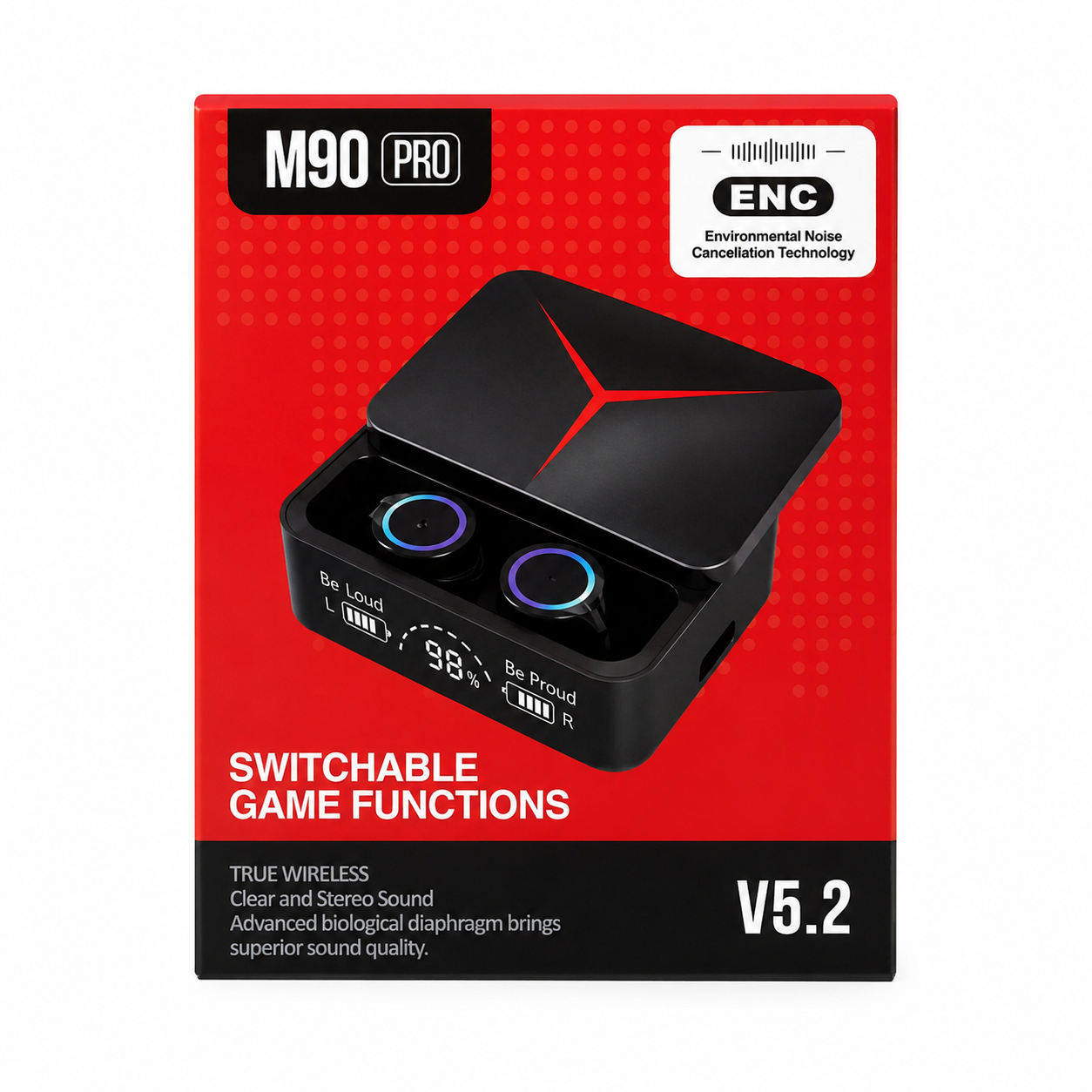 M90 Pro TWS True Wireless Earbuds – Bluetooth 5.3 Earphones with HiFi Stereo Bass, ENC Noise Cancellation & 1200mAh Power Bank Charging Case