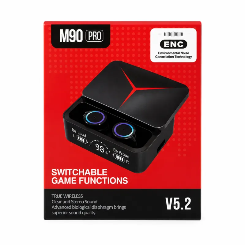M90 Pro TWS True Wireless Earbuds – Bluetooth 5.3 Earphones with HiFi Stereo Bass, ENC Noise Cancellation & 1200mAh Power Bank Charging Case