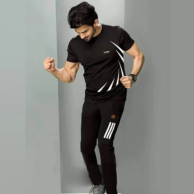 Men's O-Neck Tee and Elastic Waist Pants Tracksuit, Sizes L and XL