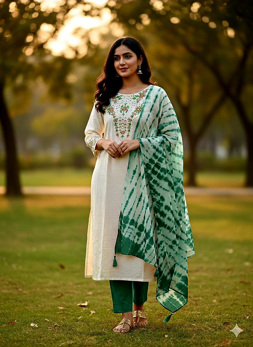 Unstitched Soft Cotton Three Piece with Embroidered Neck and Sleeves