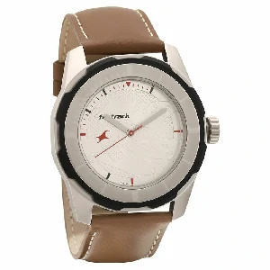 Fastrack NS3099SL01 Quartz Analog Silver Dial Leather Strap Watch