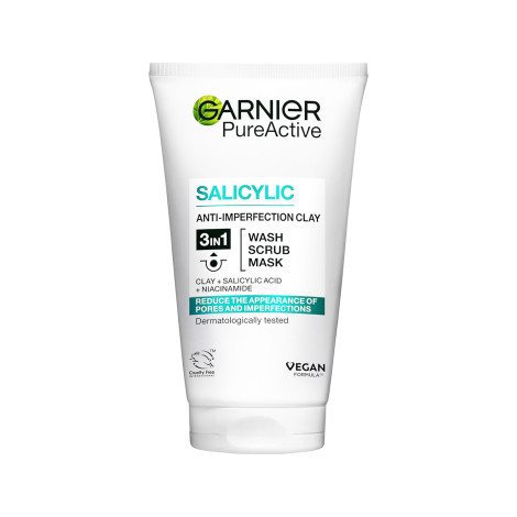 Garnier Pure Active Salicylic Anti-Imperfection Clay 3in1 Wash Scrub Mask 150ml (Germany)