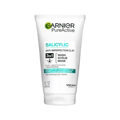Garnier Pure Active Salicylic Anti-Imperfection Clay 3in1 Wash Scrub Mask 150ml (Germany)