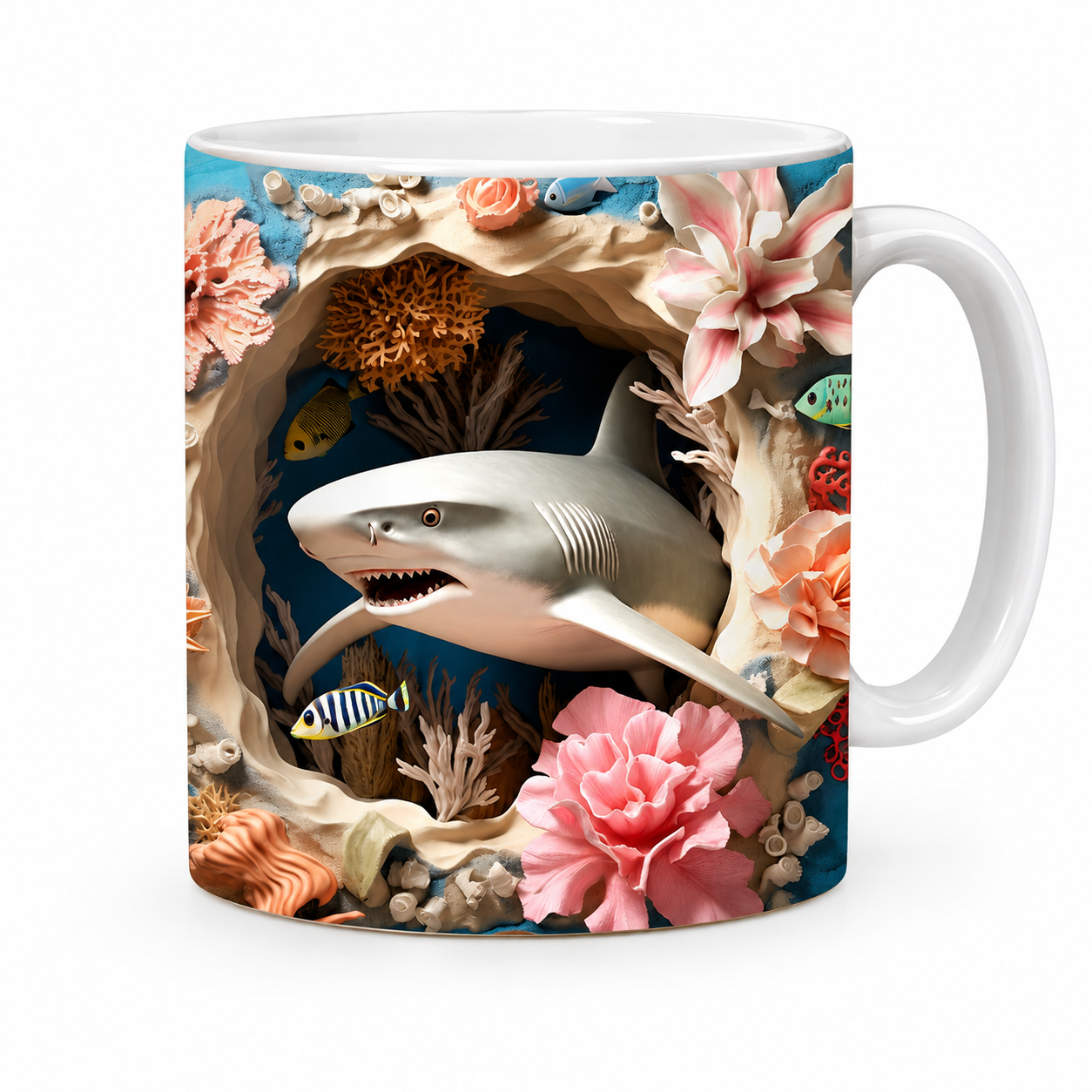 Ocean Shark Mug – Premium Ceramic Coffee Mug with 3D Underwater Shark Design, Microwave & Dishwasher Safe