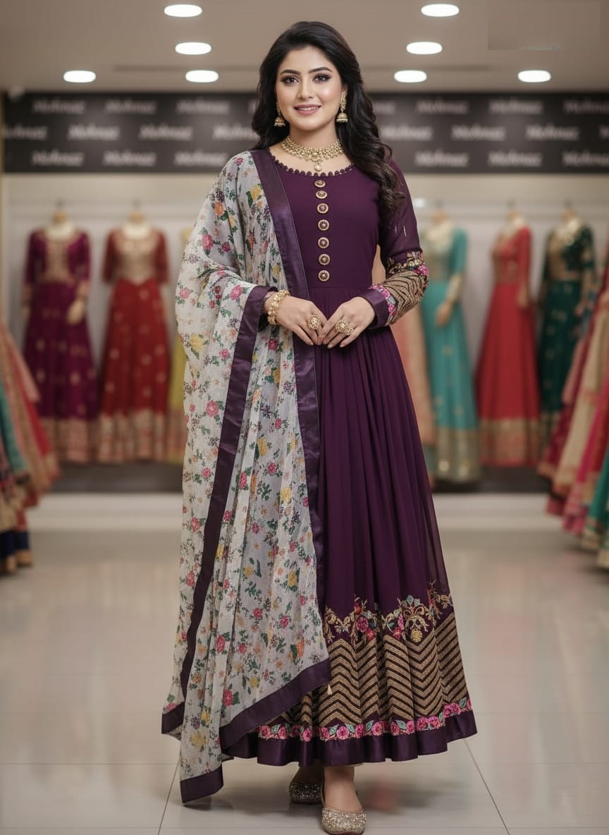 Semi-Stitched Georgette Embroidery Party Dress with Inner
