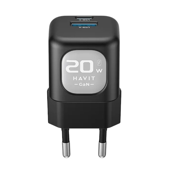 Havit UC220 GaN USB & USB-C 20W Black-Grey Travel Charger