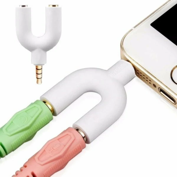 U-Shape Converter- 3.5mm Audio Splitter For Headphone and Microphone- White