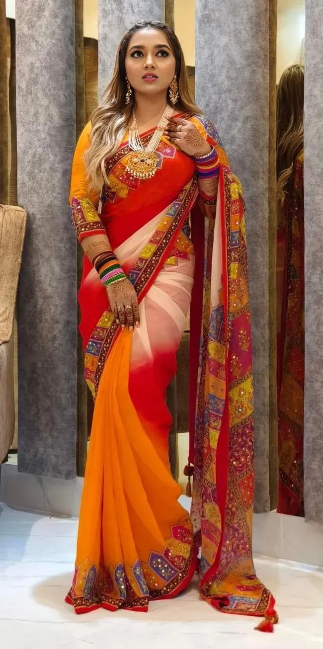 Weightless Soft Silk Saree with Sequin Dollar Work and Tassels
