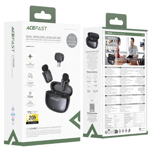 Acefast R2 Wireless Lavalier Microphone – Dual Mic
