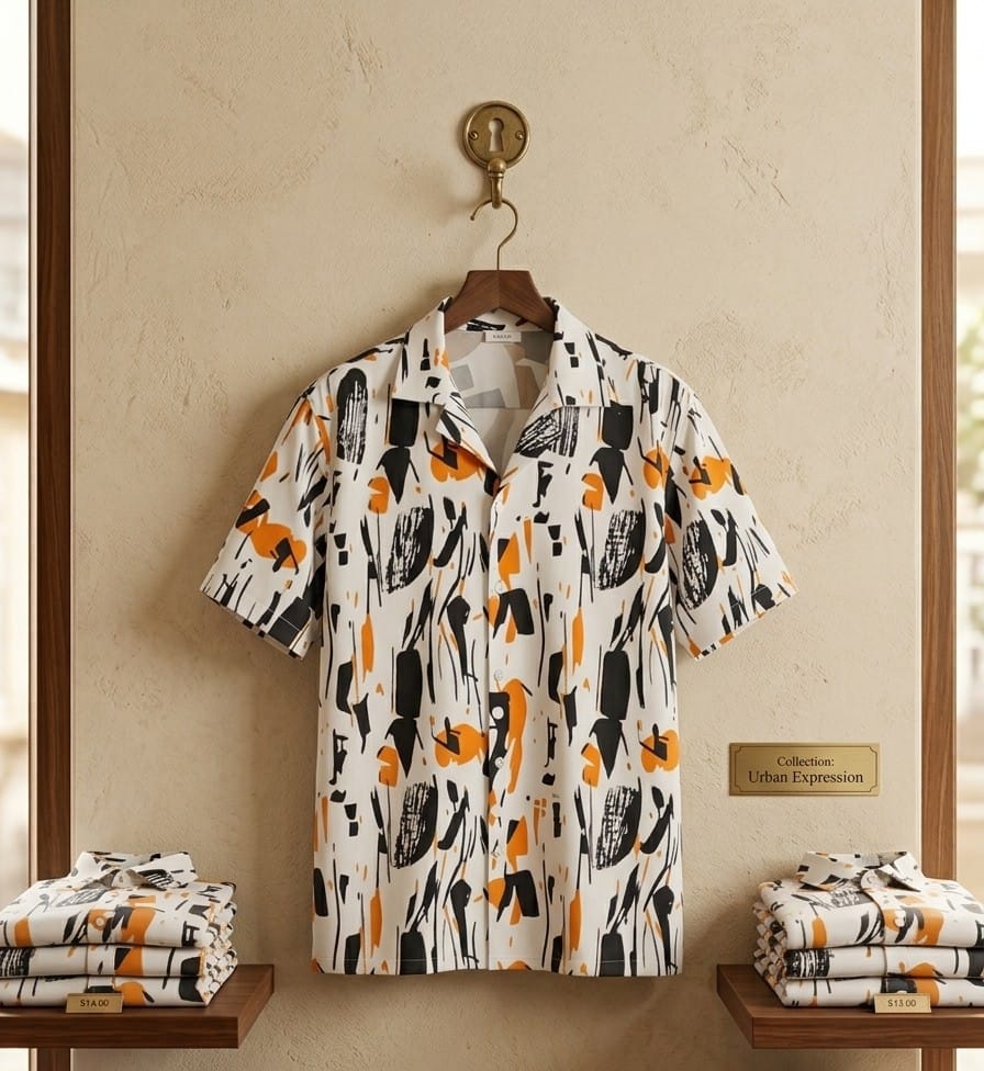 Men's Stretch Micro Stitch Print Half Sleeve Shirt, M to XXL