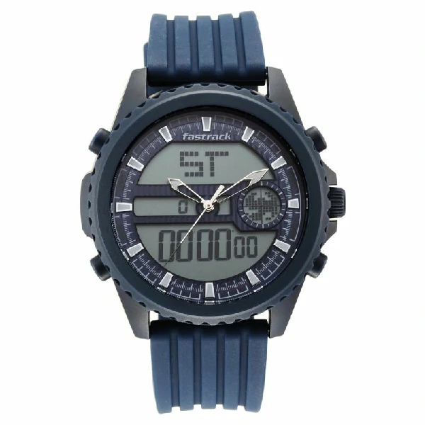 Fastrack NR38064PP03 Streetwear Quartz Analog Digital Blue Dial PU Strap Watch