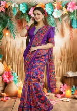 Digital Print Parsha Saree with Blouse Piece, 4 Colours