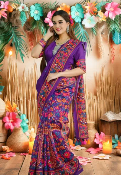 Digital Print Parsha Saree with Blouse Piece, 4 Colours