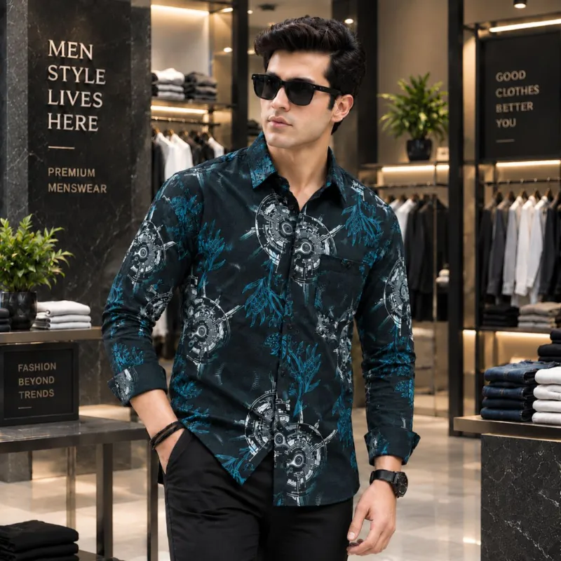 Men's Jafran Fabric Full Sleeve Print Shirt, 6 Colours