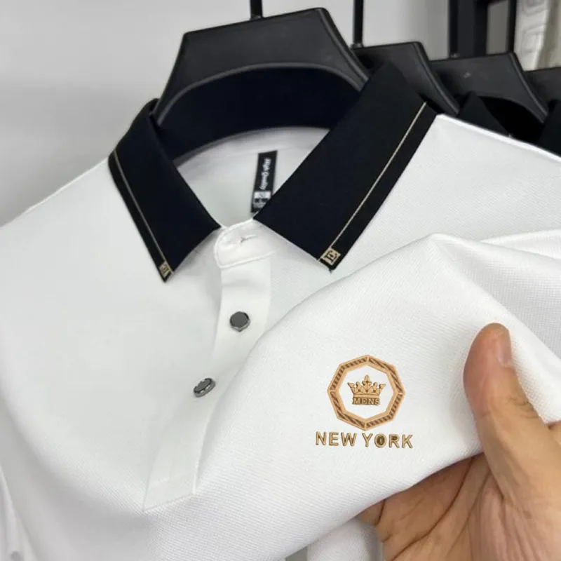 Men's Sticker Badge Polo Shirt, Pique Cotton, 6 Colours